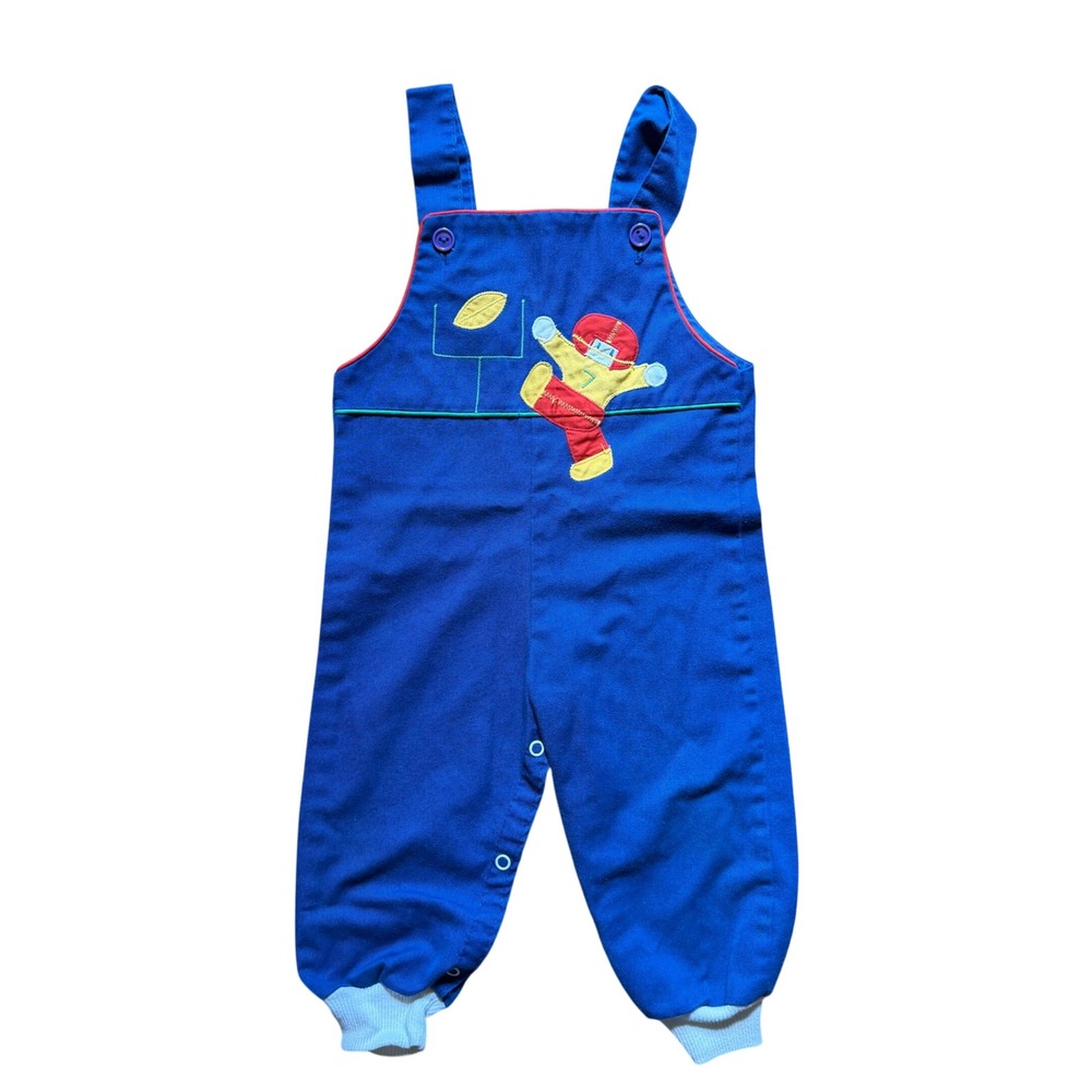 Thomas Vintage 80s Sports Kids Football Romper Overalls Blue Cotton Blend